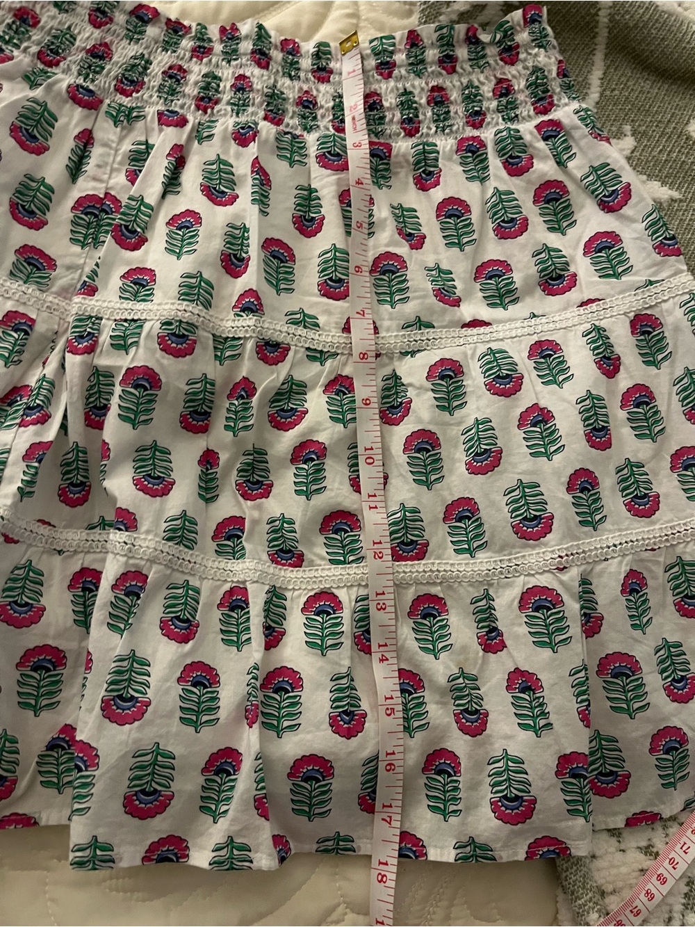 J. Crew Smocked tiered mini skirt with Pink & Green Flor size small - Picture 4 of 9